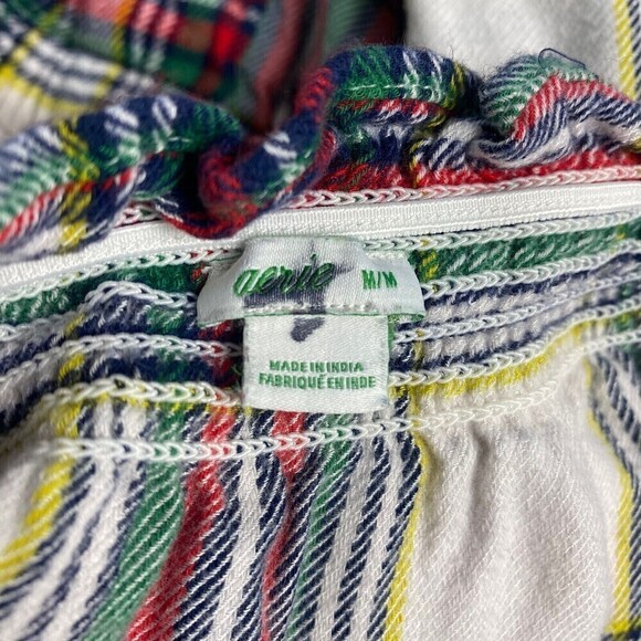 Aerie Romper Womens Medium Multicolor Green Red Flannel Plaid Ruffle Strap - Picture 10 of 11